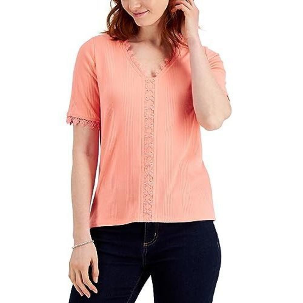 Charter Women's Lace-Trimmed V-Neck Top M